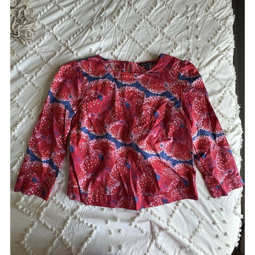 Brooks Brothers Blouse SZ 0 Red Blue Pink 100% Cotton 3/4 Sleeve Womens Pullover